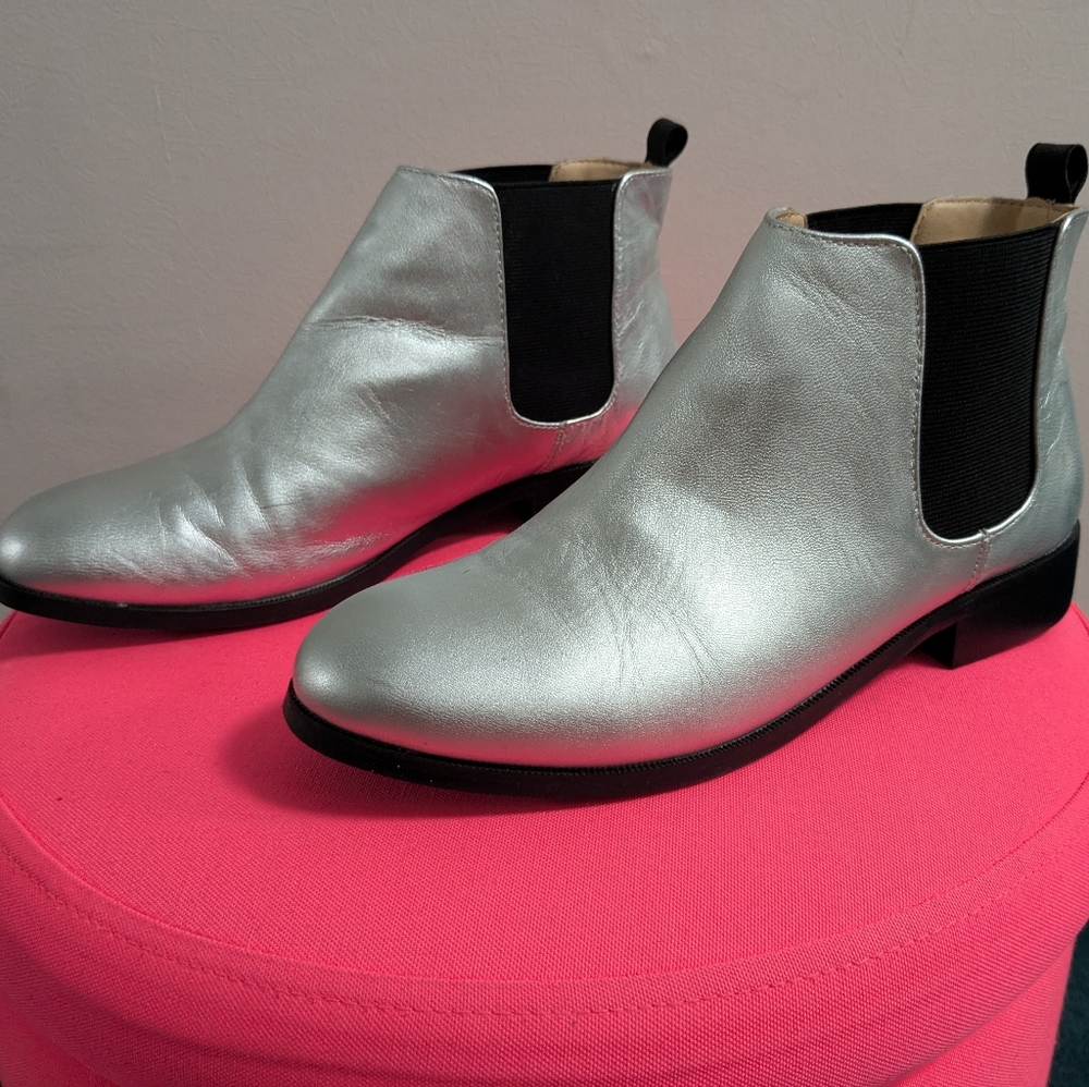Silver Leather Beatle Boots
